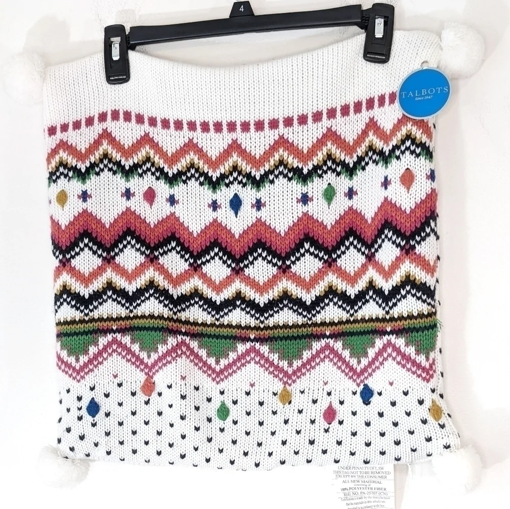 Decorative square knit pillow cover fair isle geometric pom teen tween NWT